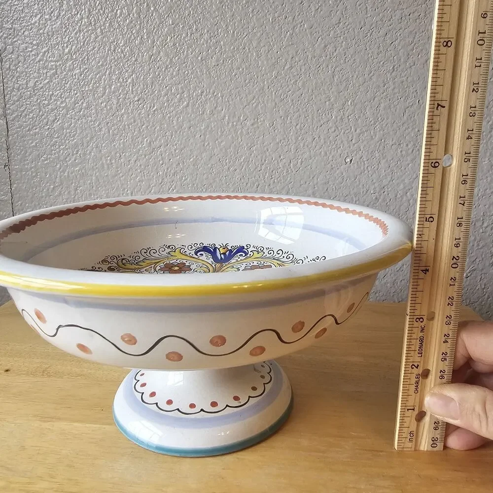 Deruta Ceramiche Italy Majolica Pedestal Compote Fruit Bowl Hand Painted